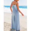 imageCUPSHE Womens Romper Square Neck Sleeveless Waist Wide leg Jumpsuit Outfit Coverup Casual DressyBlue
