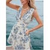 imageCUPSHE Womens Romper V Neck Printed Floral Sleeveless High Waist Jumpsuit Casual VacationBlue