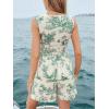 imageCUPSHE Womens Romper V Neck Printed Floral Sleeveless High Waist Jumpsuit Casual VacationGreen
