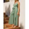 imageCUPSHE Womens Romper V Neck Spaghetti Strap Jumpsuit Sleeveless Wide Leg Belted Romper Elegant Summer OutfitSage Green