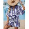 imageCUPSHE Womens Summer Jumpsuit Floral Boho Deep V Neck Short Sleeve Wide Leg Beach Vacation Loose JumpsuitBlue