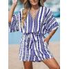 imageCUPSHE Womens Summer Jumpsuit Floral Boho Deep V Neck Short Sleeve Wide Leg Beach Vacation Loose JumpsuitBlue