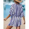 imageCUPSHE Womens Summer Jumpsuit Floral Boho Deep V Neck Short Sleeve Wide Leg Beach Vacation Loose JumpsuitBlue