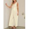 imageCUPSHE Womens Summer Jumpsuit V Neck Sleeveless Button Front Wide Leg Beach Vacation OutfitsBeige