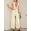 imageCUPSHE Womens Summer Jumpsuit V Neck Sleeveless Button Front Wide Leg Beach Vacation OutfitsBeige