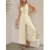 imageCUPSHE Womens Summer Jumpsuit V Neck Sleeveless Button Front Wide Leg Beach Vacation OutfitsBeige