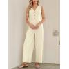 imageCUPSHE Womens Summer Jumpsuit V Neck Sleeveless Button Front Wide Leg Beach Vacation OutfitsBeige