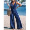 imageCUPSHE Womens Summer Jumpsuits Sleeveless Tie Knot Wide Leg Long Pants Romper with PocketsBlue
