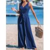 imageCUPSHE Womens Summer Jumpsuits Sleeveless Tie Knot Wide Leg Long Pants Romper with PocketsBlue