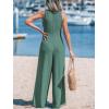 imageCUPSHE Womens Summer Jumpsuits Sleeveless Tie Knot Wide Leg Long Pants Romper with PocketsGreen
