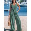 imageCUPSHE Womens Summer Jumpsuits Sleeveless Tie Knot Wide Leg Long Pants Romper with PocketsGreen