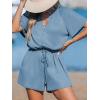 imageCUPSHE Womens Summer Romper Short Sleeve Button Front Wide Leg Beach Vacation Loose JumpsuitBlue