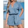 imageCUPSHE Womens Summer Romper Short Sleeve Button Front Wide Leg Beach Vacation Loose JumpsuitBlue