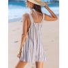imageCUPSHE Womens Summer Stripe Overall Sleeveless Knot Tie Wide leg Jumpsuit Beach Romper with PocketsBlue