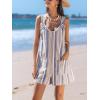 imageCUPSHE Womens Summer Stripe Overall Sleeveless Knot Tie Wide leg Jumpsuit Beach Romper with PocketsBlue
