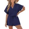 imageCUPSHE Womens Romper Knit V Neck Short Sleeves Drawstring Waist Straight leg Outfit Casual DressyNavy Blue