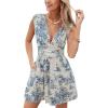 imageCUPSHE Womens Romper V Neck Printed Floral Sleeveless High Waist Jumpsuit Casual VacationBlue