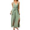 imageCUPSHE Womens Romper V Neck Spaghetti Strap Jumpsuit Sleeveless Wide Leg Belted Romper Elegant Summer OutfitSage Green