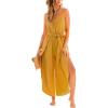 imageCUPSHE Womens Spaghetti Strap Lapel Sleeveless Wide Leg Jumpsuit Tie Front Split Long Pants One Piece Beach Vacation Summer Outfits