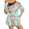imageCUPSHE Womens Summer Floral Jumpsuits Off Shoulder Half Sleeves Waist Tie Wide Leg 2025 Beach Vacation Outfits with PocketsGreen