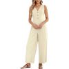 imageCUPSHE Womens Summer Jumpsuit V Neck Sleeveless Button Front Wide Leg Beach Vacation OutfitsBeige