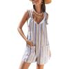 imageCUPSHE Womens Summer Stripe Overall Sleeveless Knot Tie Wide leg Jumpsuit Beach Romper with PocketsBlue