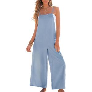 imageCUPSHE Womens Romper Square Neck Sleeveless Waist Wide leg Jumpsuit Outfit Coverup Casual DressyBlue