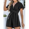 imageCUPSHE Womens Romper V Neck Short Flutter Sleeves Knotted Detail Wide leg Outfit Casual DressyBlack