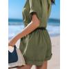 imageCUPSHE Womens V Neckline Short Sleeves Smocked Waist Straight Leg Summer Jumpsuit Romper Overall Beach Vacation OutfitsGreen