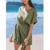 imageCUPSHE Womens V Neckline Short Sleeves Smocked Waist Straight Leg Summer Jumpsuit Romper Overall Beach Vacation OutfitsGreen