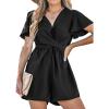 imageCUPSHE Womens Romper V Neck Short Flutter Sleeves Knotted Detail Wide leg Outfit Casual DressyBlack