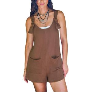 imageCUPSHE Womens Summer Sleeveless Overall Adjustable Loose Jumpsuit Beach Romper Travel Vacation Outfits with PocketsBrown