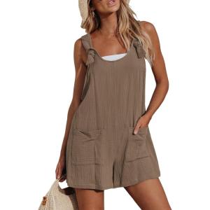 imageCUPSHE Womens Summer Sleeveless Overall Adjustable Loose Jumpsuit Beach Romper Travel Vacation Outfits with PocketsLight Brown