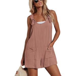 imageCUPSHE Womens Summer Sleeveless Overall Adjustable Loose Jumpsuit Beach Romper Travel Vacation Outfits with PocketsPink