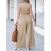 imageCUPSHE Womens Lapel Sleeveless Wide Leg Jumpsuit Button Front Self Tie Dressy Overall Work Beach Vacation Summer OutfitsKhaki