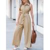 imageCUPSHE Womens Lapel Sleeveless Wide Leg Jumpsuit Button Front Self Tie Dressy Overall Work Beach Vacation Summer OutfitsKhaki