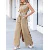 imageCUPSHE Womens Lapel Sleeveless Wide Leg Jumpsuit Button Front Self Tie Dressy Overall Work Beach Vacation Summer OutfitsKhaki