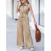 imageCUPSHE Womens Lapel Sleeveless Wide Leg Jumpsuit Button Front Self Tie Dressy Overall Work Beach Vacation Summer OutfitsKhaki