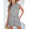 imageCUPSHE Womens Romper Knit Round Neck Sleeveless Waist Tie Pockets Loose leg fit Jumpsuit Outfit Casual DressyWhite