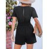 imageCUPSHE Womens Romper Overall Short Sleeves Smocked Waist Wide Leg Boho Jumpsuits Rompers Dressy 2025Black