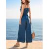 imageCUPSHE Womens Romper V Neck Cami Straps Smocked Waist Wide leg Jumpsuit Outfit Coverup Casual DressyNavy