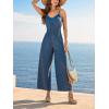 imageCUPSHE Womens Romper V Neck Cami Straps Smocked Waist Wide leg Jumpsuit Outfit Coverup Casual DressyNavy