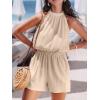 imageCUPSHE Womens Romper Woven Mock Neck Sleeveless Straight leg Outfit Casual DressyBeige