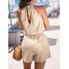 imageCUPSHE Womens Romper Woven Mock Neck Sleeveless Straight leg Outfit Casual DressyBeige