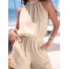 imageCUPSHE Womens Romper Woven Mock Neck Sleeveless Straight leg Outfit Casual DressyBeige