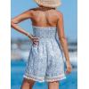 imageCUPSHE Womens Sleeveless Tube Romper Smocked Summer Floral Wide Leg Beach Vacation JumpsuitBlue