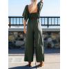 imageCUPSHE Womens Summer Deep Neck Jumpsuit Short Sleeves Ruffle Straight Leg Long Pants with Pockets Beach Vacation OutfitGreen