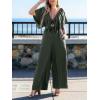imageCUPSHE Womens Summer Deep Neck Jumpsuit Short Sleeves Ruffle Straight Leg Long Pants with Pockets Beach Vacation OutfitGreen
