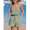 imageCUPSHE Womens Summer Romper V Neckline Sleeveless Waist Self Tie Wide Leg Button Front Spaghetti Strap Shorts Beach Vacation Outfits with Pockets with Pockets