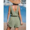 imageCUPSHE Womens Summer Romper V Neckline Sleeveless Waist Self Tie Wide Leg Button Front Spaghetti Strap Shorts Beach Vacation Outfits with Pockets with Pockets